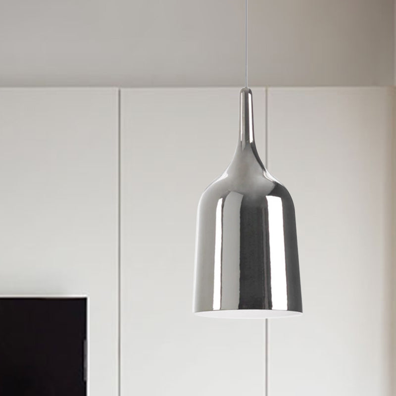 Modern Metal Bell Pendant Light - 6"/8"/10.5" Wide - 1 Light - Black/White/Chrome - Hanging Ceiling Lamp