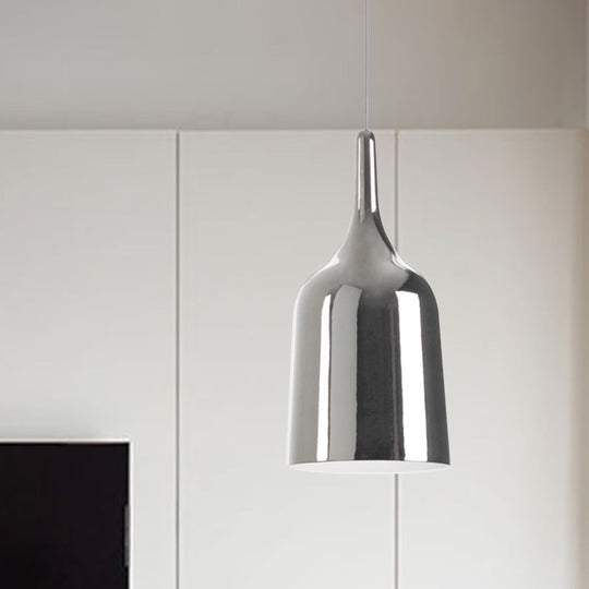Modern Metal Bell Pendant Light - 6"/8"/10.5" Wide - 1 Light - Black/White/Chrome - Hanging Ceiling Lamp