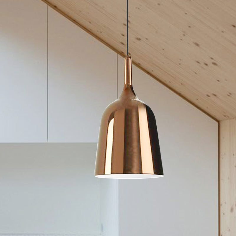 Modern Metal Bell Pendant Light - 6"/8"/10.5" Wide - 1 Light - Black/White/Chrome - Hanging Ceiling Lamp