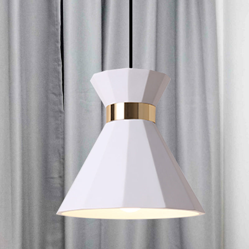 Conical Nordic Style Bedside Pendant Light - 1 Light, Adjustable Cord, Metal & Resin Construction - Available in Black, White, and Grey - 7.5"/9" W