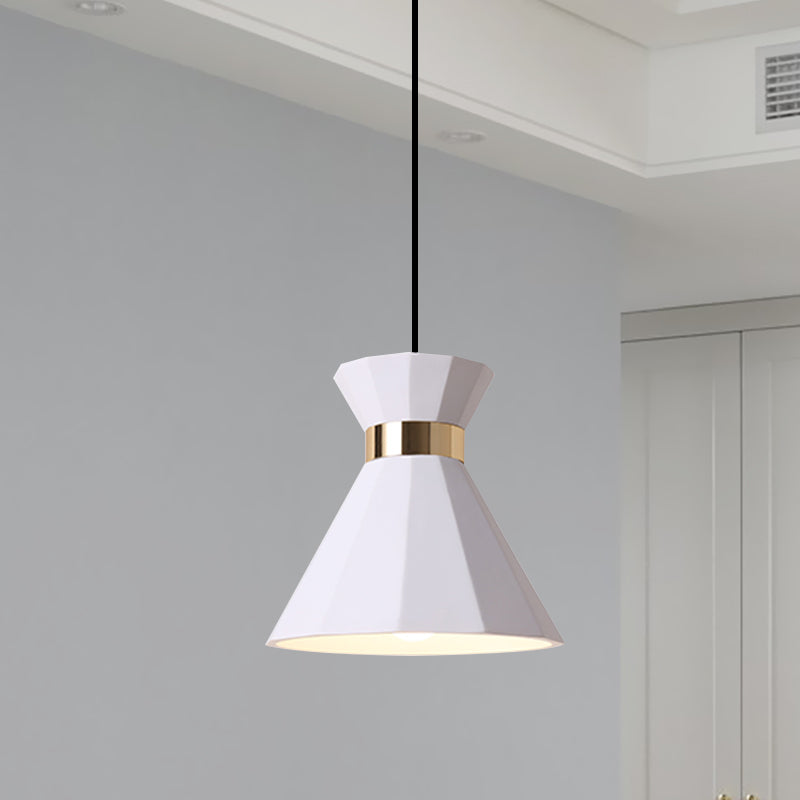 Conical Nordic Style Bedside Pendant Light - 1 Light, Adjustable Cord, Metal & Resin Construction - Available in Black, White, and Grey - 7.5"/9" W
