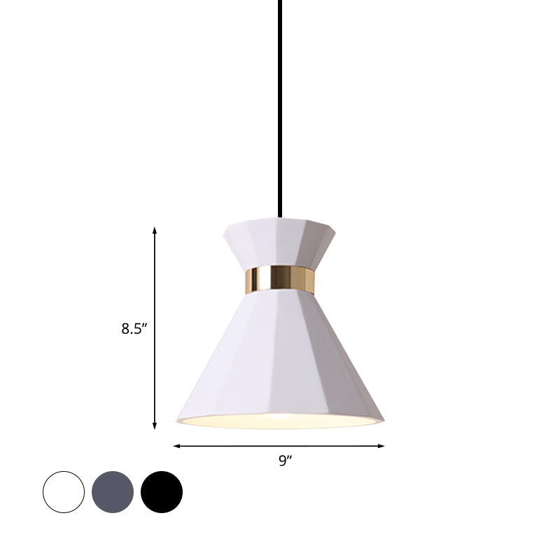 Conical Metal And Resin Nordic Suspension Lamp - 1 Light Bedside Pendant With Adjustable Cord In