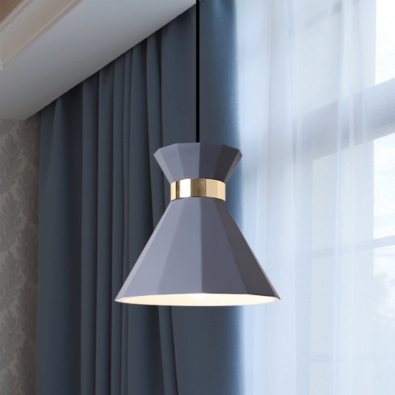 Conical Metal And Resin Nordic Suspension Lamp - 1 Light Bedside Pendant With Adjustable Cord In