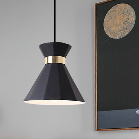 Conical Metal And Resin Nordic Suspension Lamp - 1 Light Bedside Pendant With Adjustable Cord In