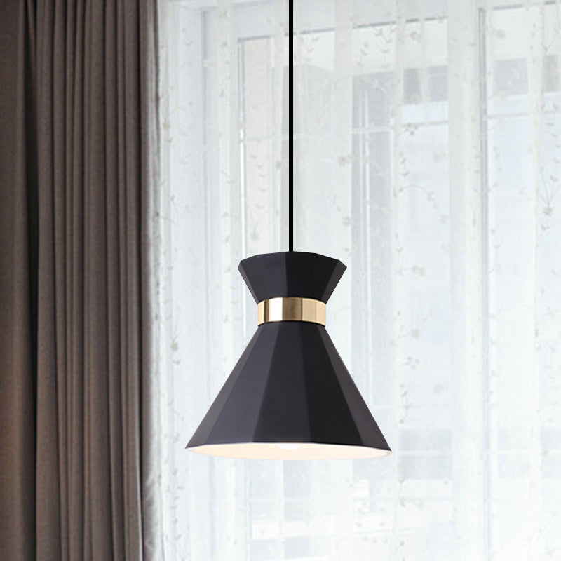 Conical Nordic Style Bedside Pendant Light - 1 Light, Adjustable Cord, Metal & Resin Construction - Available in Black, White, and Grey - 7.5"/9" W