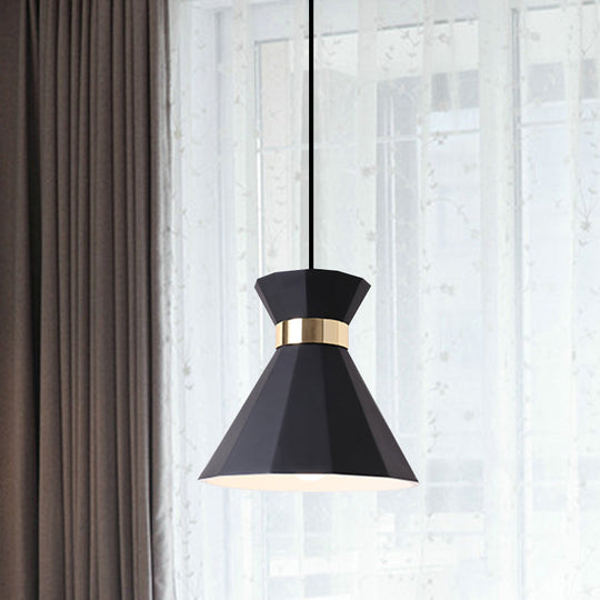 Conical Nordic Style Bedside Pendant Light - 1 Light, Adjustable Cord, Metal & Resin Construction - Available in Black, White, and Grey - 7.5"/9" W