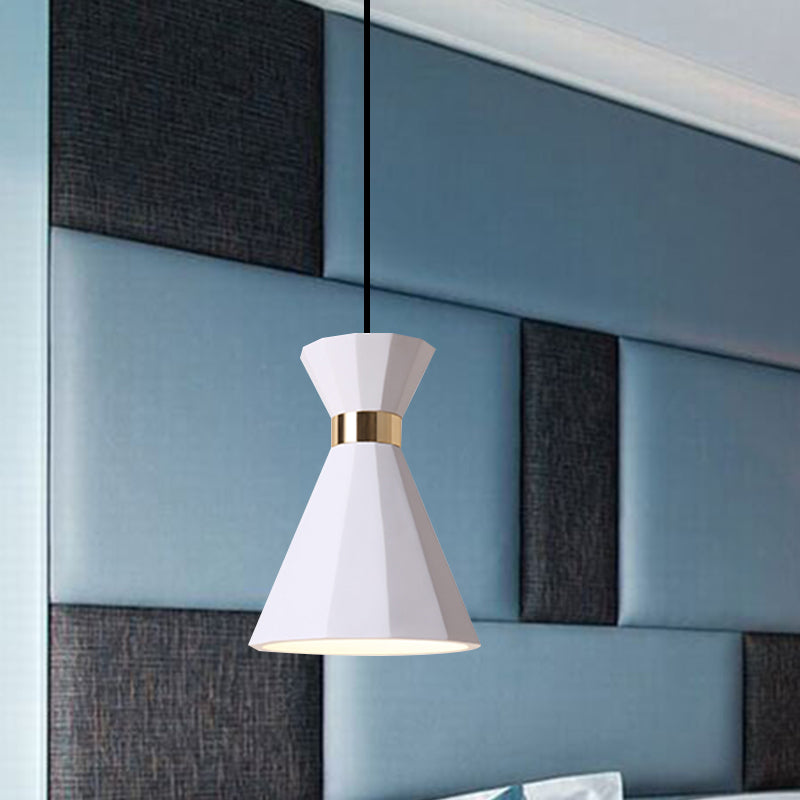 Conical Nordic Style Bedside Pendant Light - 1 Light, Adjustable Cord, Metal & Resin Construction - Available in Black, White, and Grey - 7.5"/9" W