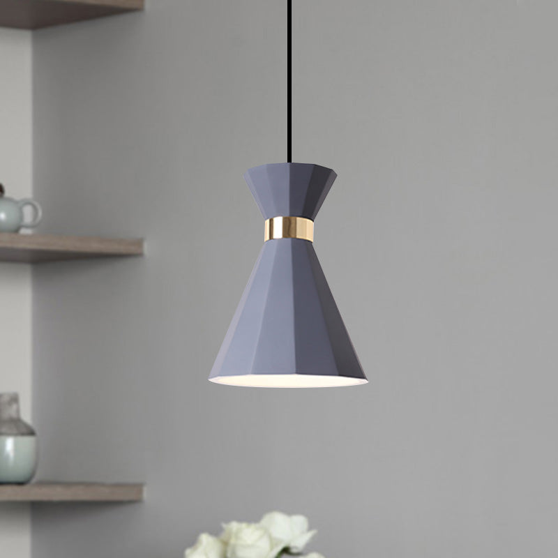 Conical Metal And Resin Nordic Suspension Lamp - 1 Light Bedside Pendant With Adjustable Cord In