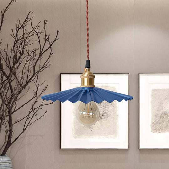 Modern Scalloped Hanging Ceiling Light | Stylish Black/Red Metallic Pendant For Bedside