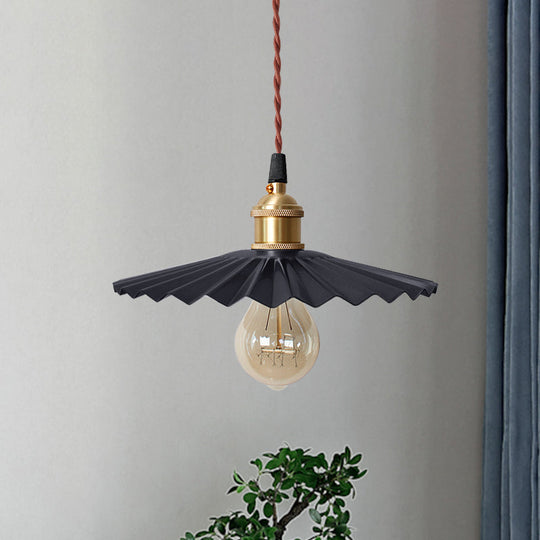 Modern Scalloped Hanging Ceiling Light | Stylish Black/Red Metallic Pendant For Bedside