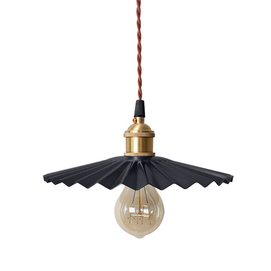Modern Scalloped Hanging Ceiling Light | Stylish Black/Red Metallic Pendant For Bedside