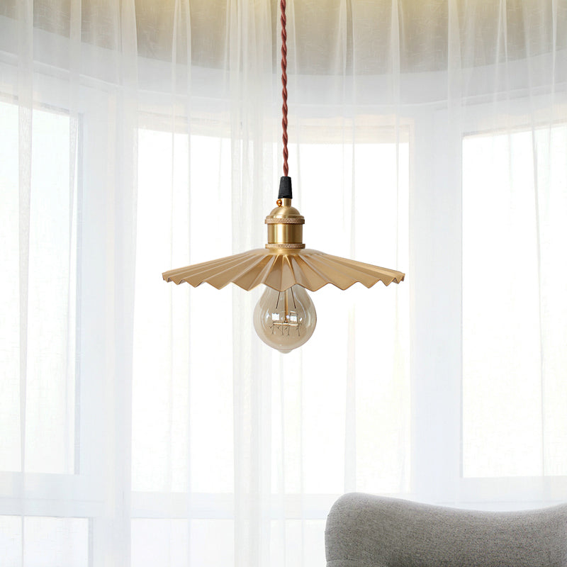 Modern Scalloped Hanging Ceiling Light | Stylish Black/Red Metallic Pendant For Bedside