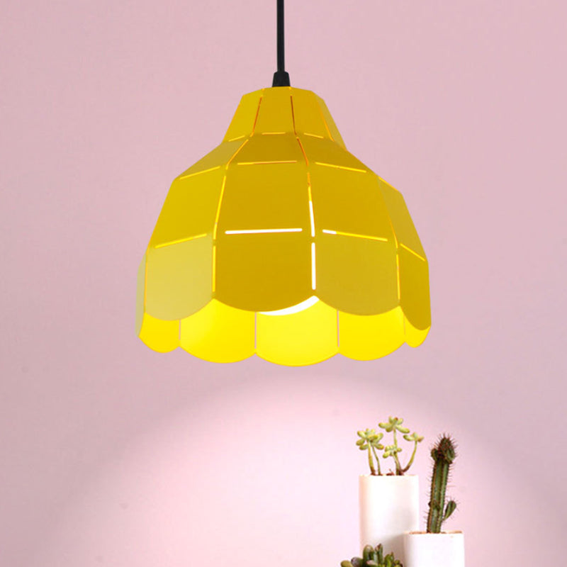 Modern Scalloped Dome Ceiling Pendant Light - Pink/White/Black Metal Hanging Lamp