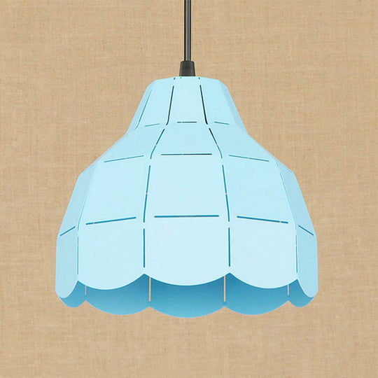 Modern Scalloped Dome Ceiling Pendant Light - Pink/White/Black Metal Hanging Lamp