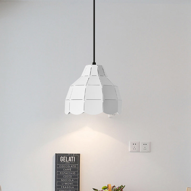 Modern Scalloped Dome Ceiling Pendant Light - Pink/White/Black Metal Hanging Lamp White