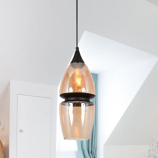 Modern Brown Pendant Lamp with Glass Shade – 1-Light Hanging Fixture for Dining Room