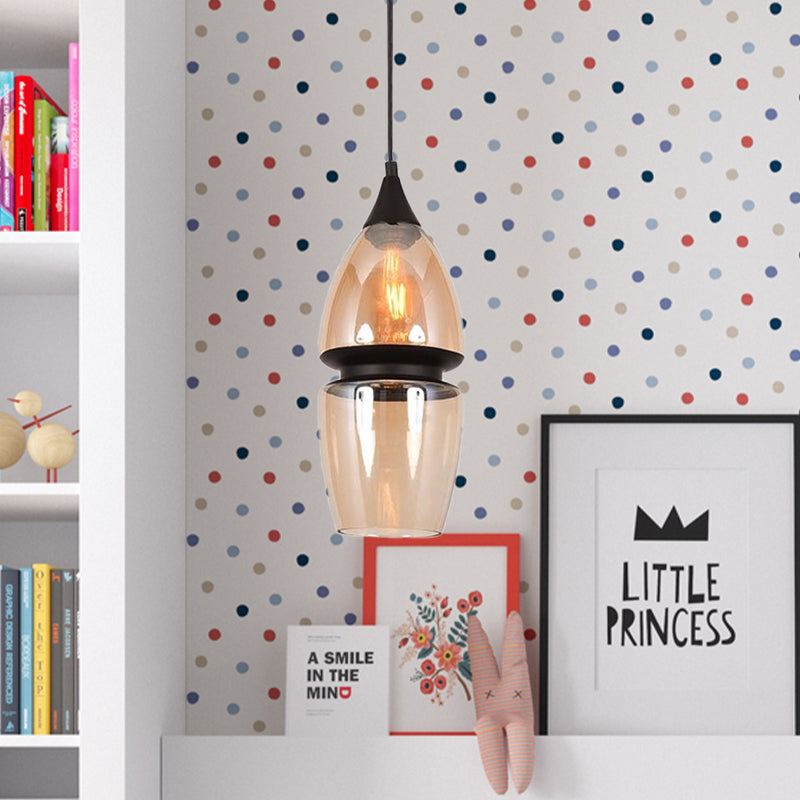 Modern 1 Light Brown Gourd/Ellipse/Cone Pendant Lamp - Glass Hanging Fixture For Dining Room