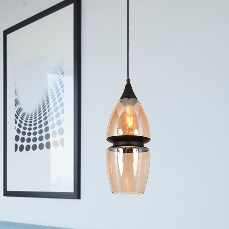 Modern Brown Pendant Lamp with Glass Shade – 1-Light Hanging Fixture for Dining Room