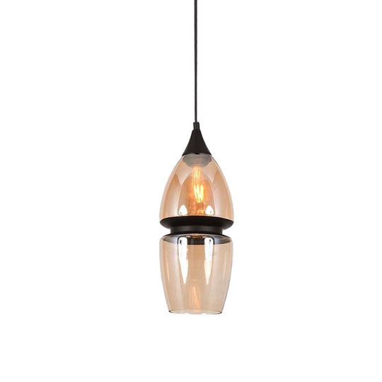 Modern Brown Pendant Lamp with Glass Shade – 1-Light Hanging Fixture for Dining Room