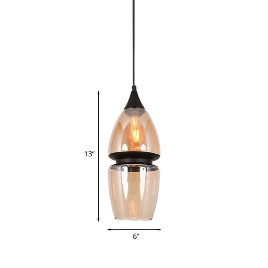 Modern Brown Pendant Lamp with Glass Shade – 1-Light Hanging Fixture for Dining Room