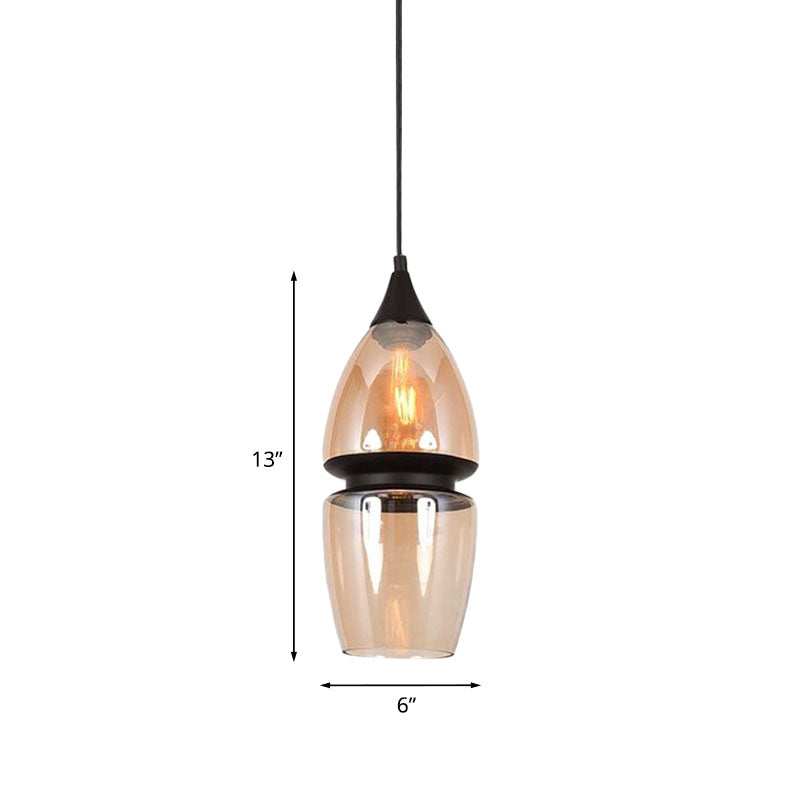 Modern 1 Light Brown Gourd/Ellipse/Cone Pendant Lamp - Glass Hanging Fixture For Dining Room