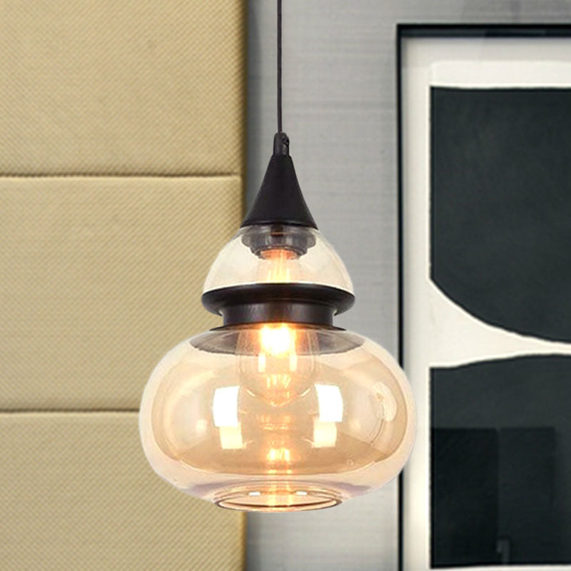 Modern 1 Light Brown Gourd/Ellipse/Cone Pendant Lamp - Glass Hanging Fixture For Dining Room