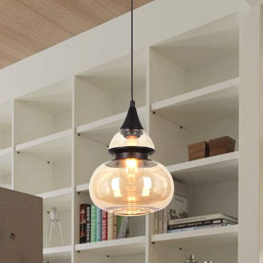 Modern 1 Light Brown Gourd/Ellipse/Cone Pendant Lamp - Glass Hanging Fixture For Dining Room