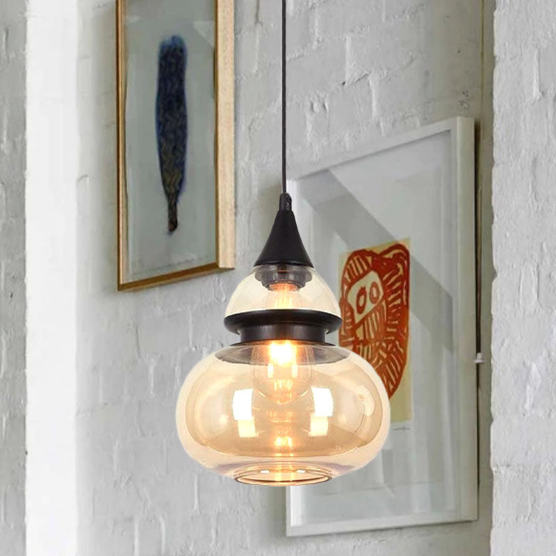 Modern 1 Light Brown Gourd/Ellipse/Cone Pendant Lamp - Glass Hanging Fixture For Dining Room