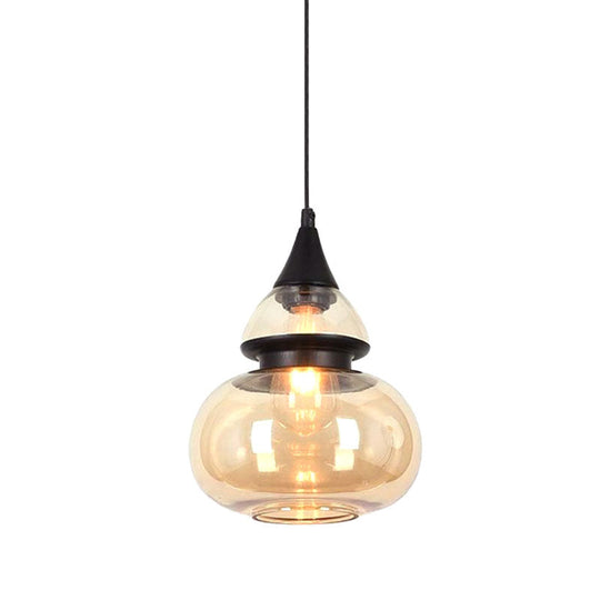 Modern 1 Light Brown Gourd/Ellipse/Cone Pendant Lamp - Glass Hanging Fixture For Dining Room