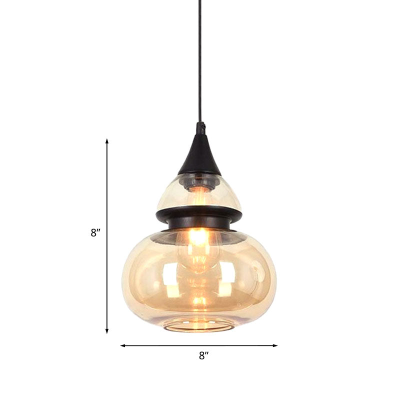 Modern 1 Light Brown Gourd/Ellipse/Cone Pendant Lamp - Glass Hanging Fixture For Dining Room