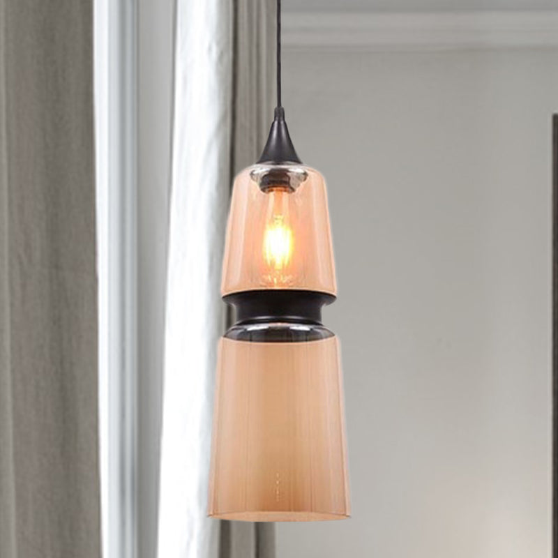 Modern Brown Pendant Lamp with Glass Shade – 1-Light Hanging Fixture for Dining Room