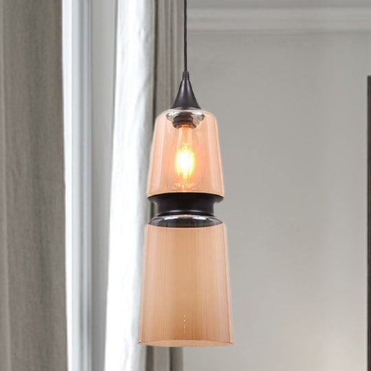 Modern 1 Light Brown Gourd/Ellipse/Cone Pendant Lamp - Glass Hanging Fixture For Dining Room / D