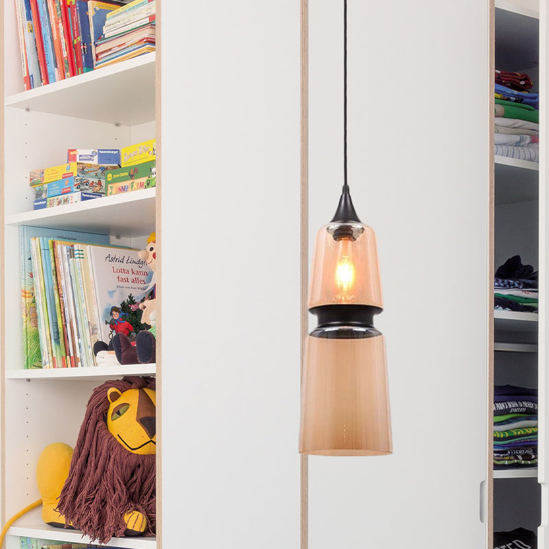 Modern 1 Light Brown Gourd/Ellipse/Cone Pendant Lamp - Glass Hanging Fixture For Dining Room