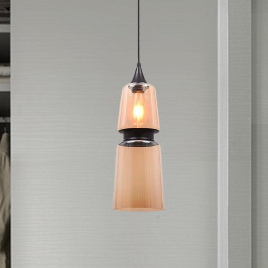 Modern 1 Light Brown Gourd/Ellipse/Cone Pendant Lamp - Glass Hanging Fixture For Dining Room