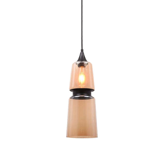 Modern 1 Light Brown Gourd/Ellipse/Cone Pendant Lamp - Glass Hanging Fixture For Dining Room