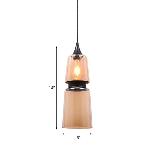 Modern Brown Pendant Lamp with Glass Shade – 1-Light Hanging Fixture for Dining Room