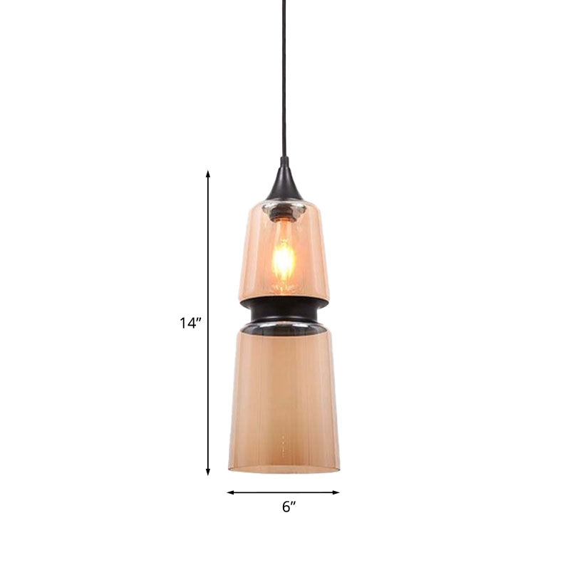 Modern 1 Light Brown Gourd/Ellipse/Cone Pendant Lamp - Glass Hanging Fixture For Dining Room