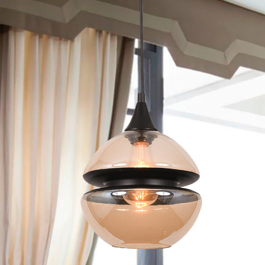 Modern Brown Pendant Lamp with Glass Shade – 1-Light Hanging Fixture for Dining Room