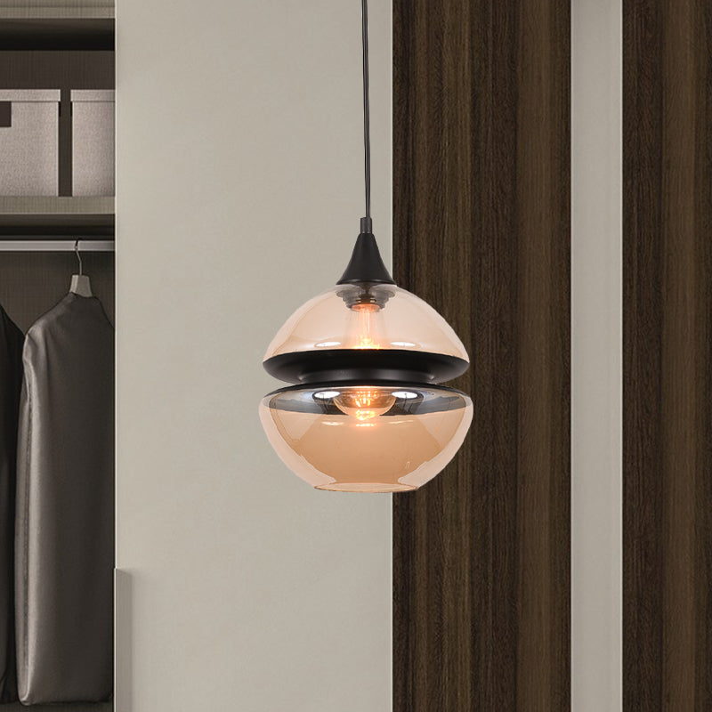 Modern Brown Pendant Lamp with Glass Shade – 1-Light Hanging Fixture for Dining Room
