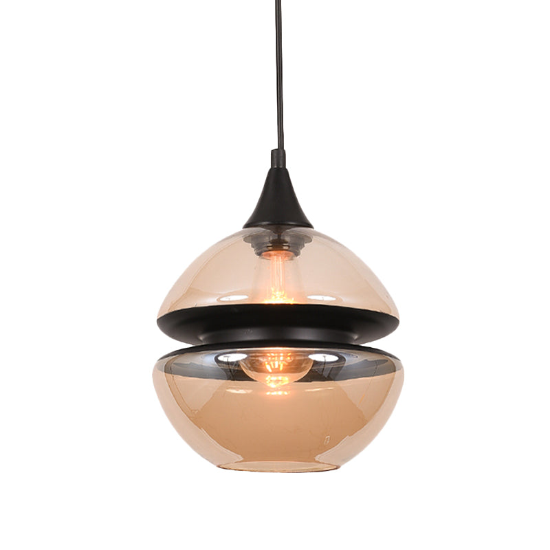 Modern 1 Light Brown Gourd/Ellipse/Cone Pendant Lamp - Glass Hanging Fixture For Dining Room / B