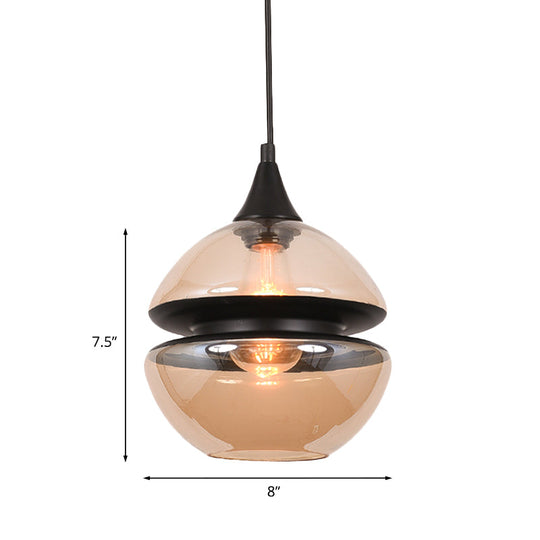 Modern 1 Light Brown Gourd/Ellipse/Cone Pendant Lamp - Glass Hanging Fixture For Dining Room