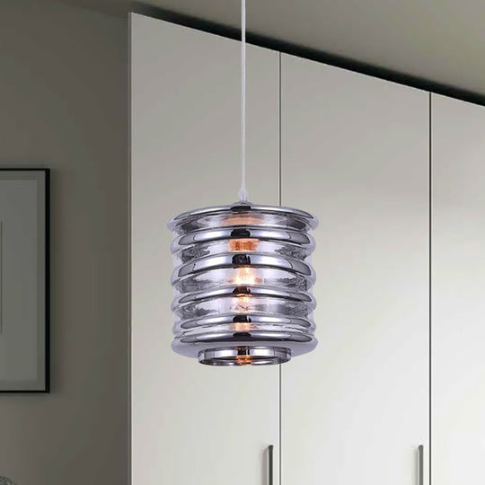 Contemporary Swirl Glass Pendant Lighting - Cylinder/Ball/Oval Design - 1 Light - Silver/Rose Gold/Amber Finish