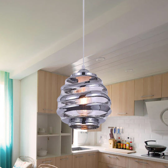 Contemporary Swirl Glass Pendant Lighting - Cylinder/Ball/Oval Design - 1 Light - Silver/Rose Gold/Amber Finish
