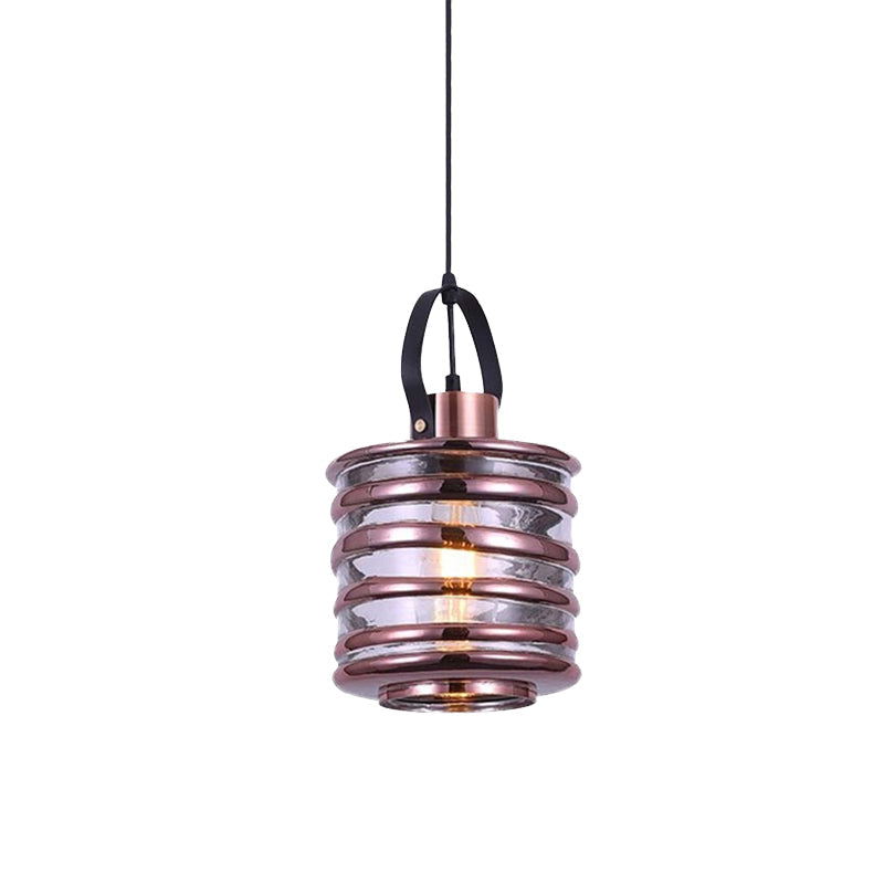 Contemporary Swirl Glass Pendant Lighting - Cylinder/Ball/Oval Design - 1 Light - Silver/Rose Gold/Amber Finish