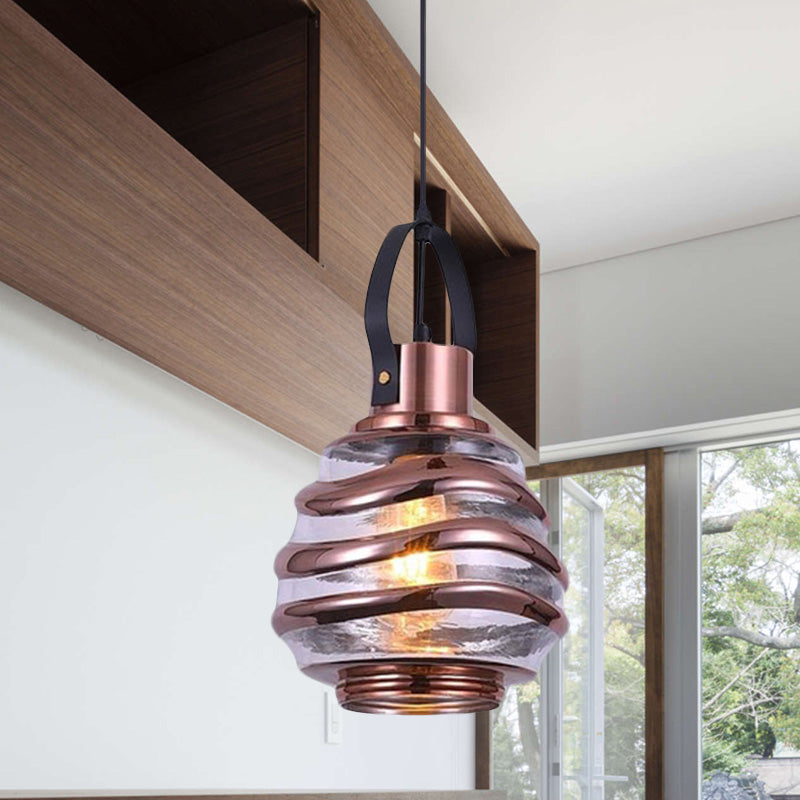 Contemporary Swirl Glass Pendant Lighting - Cylinder/Ball/Oval Design - 1 Light - Silver/Rose Gold/Amber Finish