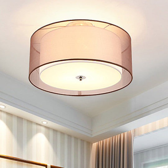 Modern LED Bedroom Ceiling Light with Black Cylinder Fabric Shade - Flush Mount Lamp