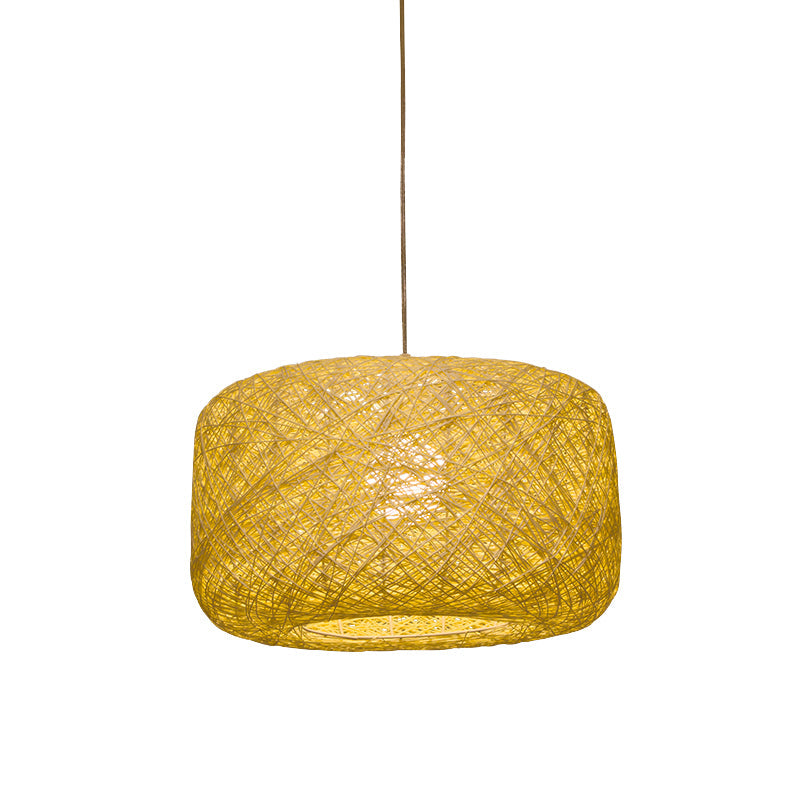 Modern Woven Rattan Drum Pendant Lamp - 8"/12" Diameter - Black/White