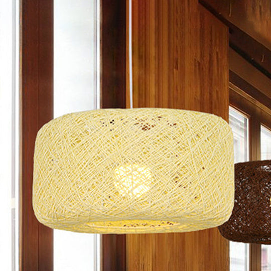 Modern Woven Rattan Drum Pendant Lamp - 8"/12" Diameter - Black/White