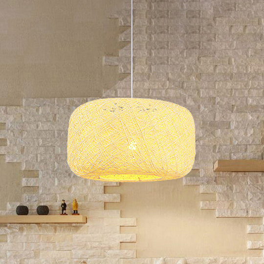 Modern Woven Rattan Drum Pendant Lamp - 8"/12" Diameter - Black/White