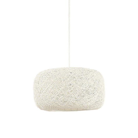 Modern Woven Rattan Drum Pendant Lamp - 8"/12" Diameter - Black/White